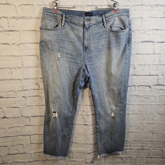 J Crew Womens Slim Broken In Boyfriend Distressed Stretch Blue Jeans Sz 35 - Picture 1 of 7